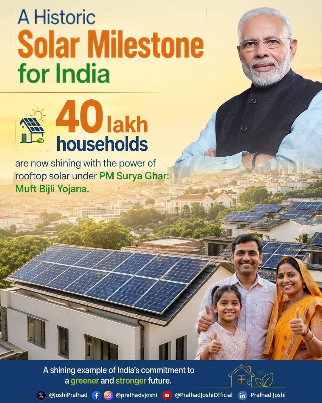 PM Surya Ghar milestone celebrating 40 lakh rooftop solar households in India